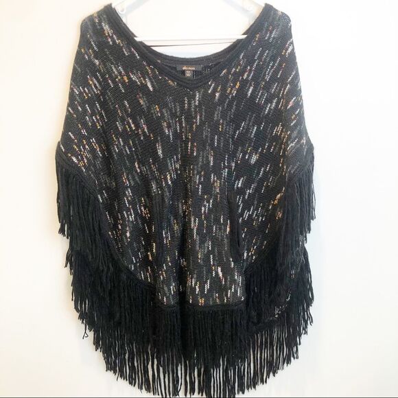 Ella Moss Black Fringe Poncho xs/s - Picture 2 of 6